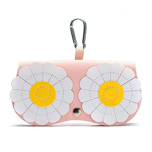 Image of Cartoon Sunglasses Pouch, Portable Snap Button Glasses Case with Clip PU Leather Splicing Eyeglasses Carrying Bag