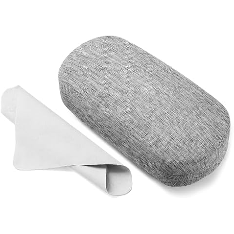 Marvolia Glasses Case Hard Shell Large Size Eyeglasses Case Linen Fabrics Protective Case for Sunglasses Eyeglasses with Cleaning Cloth for Men Women - Grey Cover