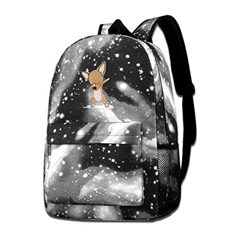 Preisvergleich Produktbild Modischer, widerstandsfähiger Rucksack für Männer und Frauen, lustiger Chihuahua, Schultasche, Reise, Büchertasche, Sternenhimmel-Rucksack
