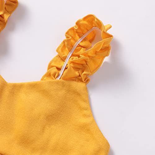 Qlipin Toddler Girls Set-Baby Ruffle Vest Crop Tops Wide Leg Pants Boho Cargo Pants Jumpsuit Summer Outfits 2 Pcs #TOP2