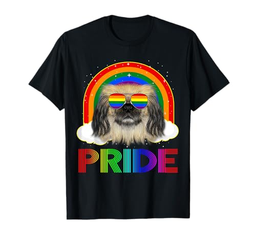 Pekingese Dog Glasses LGBT Rainbow Gay Lesbian LGBTQ Pride T-Shirt