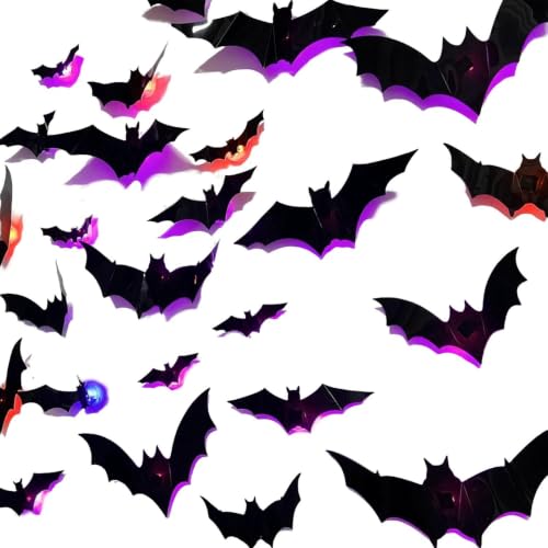 Chauves-souris 3D noires avec éclairage LED effrayant pour mur - 2