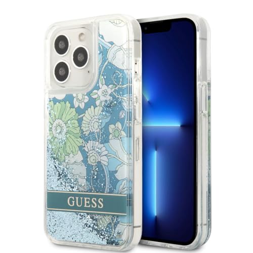 GUESS GUHCP13XLFLSN Coque pour iPhone 13 Pro Max 6,7" ciblé/Fleur Verte Paillettes liquides