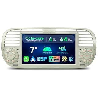 XTRONS 7 Inch Android 13 Car Stereo Radio Player 4+64GB, Built-in 4G Wireless GPS Navigation Car Play DSP RDS Radio Bluetooth WIFI, Support AHD CAM TPMS DVR DAB+for Fiat 500 (2007-2015) Cream