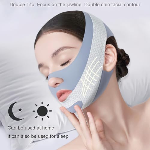 Image of Face Slimming Mask, V-Line Lifting Band, Double Chin Reducer, Facial Contour Shaping Strap (Grey)