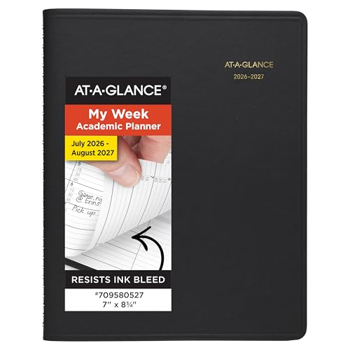 AT-A-GLANCE Planner 2026-2027 Weekly Academic 14-Month July-August Quarter-Hourly Appointment Book 7 x 8-3/4 Black (7095805)