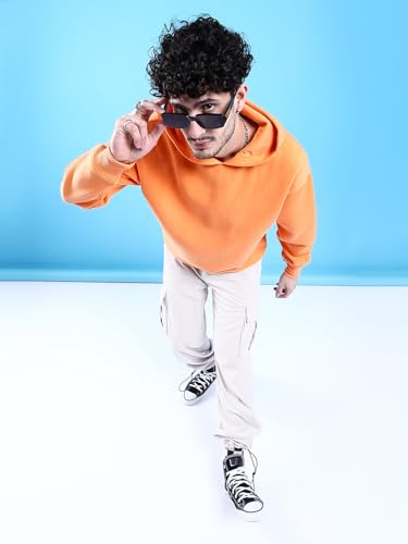 Image of The Indian Garage Co Men Regular Fit Solid Overhead Hooded Sweatshirt