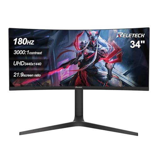 Image of 34inch Curved Monitor, WQHD (3440x1440) 180Hz Ultrawide Gaming Monitor, FreeSync /G-Sync Compatible,1ms,1500R, Support 2 HDMI & 2 DP, Equipped with LED Backlight VESA Mount(R34V Horizon)