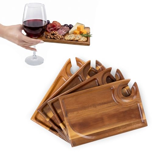 Rectangle Wine Appetizer Plates Set of 4 with Wine Holder