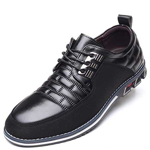 Image of Men's Dress Shoes Business Soft Sole Oxford Derby Orthopedic Leather Slip-On Casual Shoes (Black-B,8.5)