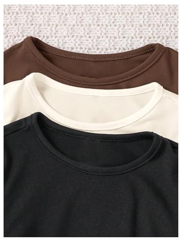 OYOANGLE Toddler Girl's 3 Pack Long Sleeve Ruched T Shirts Crew Neck Plain Tees Basic Layering Tops3