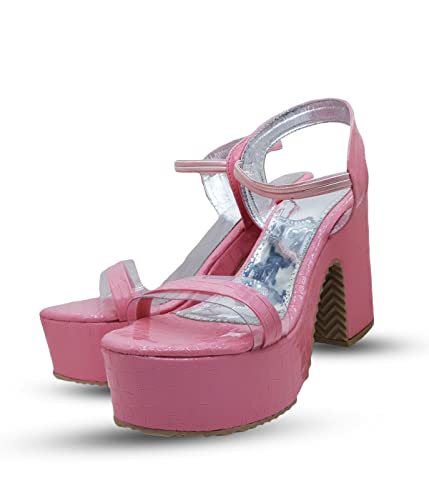 Image of Digni Nude Heels Sandal for Women Open Toe Ankle Strap Chunky Heel Pump Sandals Party Wedding Strappy Buckle Sandals