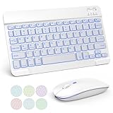 TECURS Bluetooth Keyboard and Mouse Combo for iPad, 7-Color Backlit Rechargeable Wireless Keyboard & Mouse Compatible with iPad 10th/9th/8th Gen, iPad Pro/Air/Mini and ipadOS 13 and Above (White Grey)