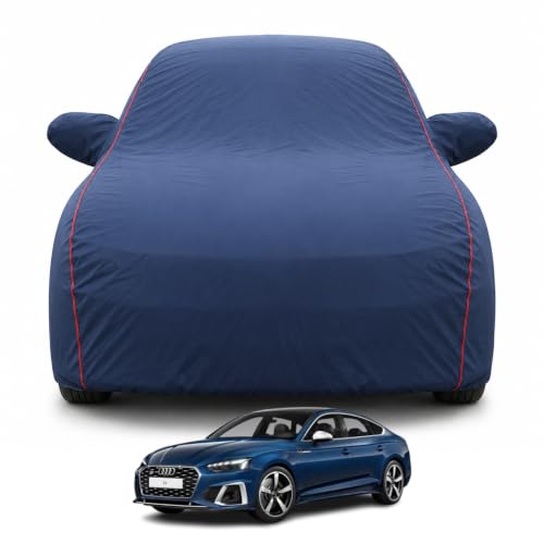 Image of Premium Car Cover for Audi S5 Sportback Model | Waterproof, UV & Dust Protection | Mirror & Antenna Pocket | Triple Stitched, Soft Inner Lining, Belt & Buckle (Navy Blue)