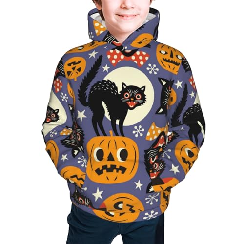 Spooky Cats And Halloween Pumpkins Kid Hoodies Boys Sweatshirts Girls Pullover with Pocket3