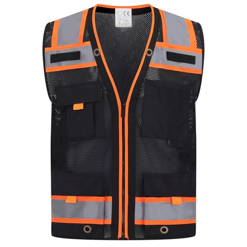Image of Gasoline Class 2 High Visibility Reflective Safety Vests Women & Men | With 15 Pockets And Zipper Front,Meets Ansi /Isea Standards