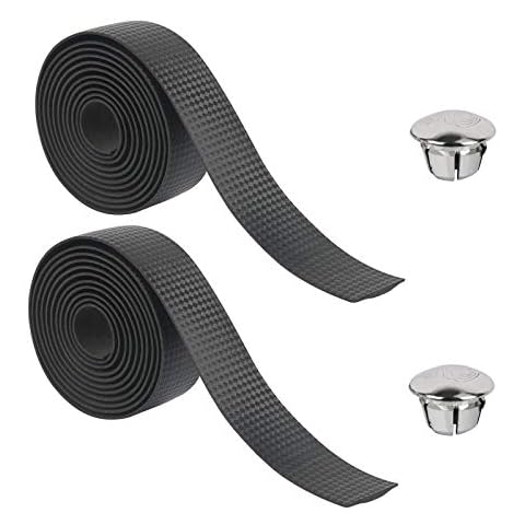 CHIFOOM 2pcs Bicycle Handlebar Tapes,Road Bike Grip Tape Cycling Handle Carbon Fiber Non-Slip Wrap Tape with 2pcs Bar End Plugs for Mountain Bike Baby Carriage Fishing Rod (Black,Without Adhesive) Cover