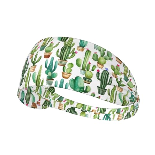 Diadema deportiva ancha con estampado de flores de cactus para hombres y mujeres, banda de sudor que absorbe la humedad para correr, gimnasio