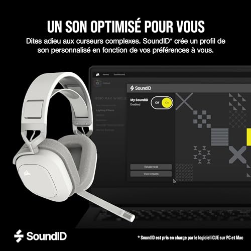 Corsair HS80 Max Wireless Casque de Jeu Multiplateforme avec Bluetooth - Dolby Atmos - Microphone de Qualité Professionnelle - Compatible iCUE - PC, Mac, PS5, PS4, Mobile - Blanc