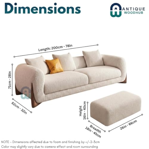 Image of Modern Boucle Sofa for Living Room Bedroom Reception and Office Wooden Polished Leg Sofa for Living Room (Light Grey, 3 Seater +Ottoman Set)
