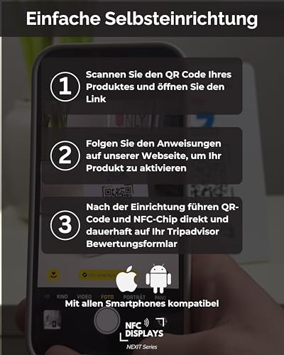 Aufsteller/Schild für Tripadvisor Bewertungen mit QR-Code und NFC (16,5 x 10,5 cm) - Deutsch
