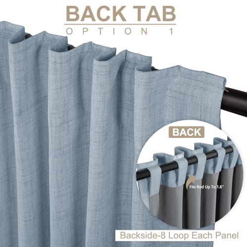Image of 100% Blackout Shield Dusty Blue Linen Blackout Curtains for Bedroom 102 Inches Long, Back Tab /Rod Pocket Living Room Drapes, Thermal Insulated Blackout Curtains 2 Panels Set, 50 inch W x 102 inch L