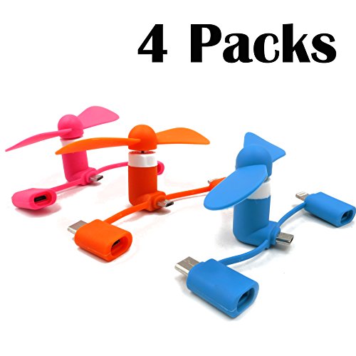 eLUUGIE 4 Packs Mini USB Fan Portable Phone Fan 3 in 1 Handheld