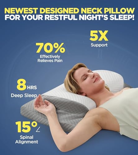 Image of Cervical Contour Memory Foam Pillow for Sleeping,Orthopedic Pillow for Neck Pain, Support for Back,Stomach,Side Sleepers, (25.5 x 15 x 4 inch)