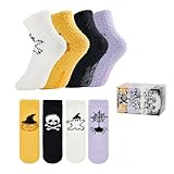 Halloween Socks for Women Fuzzy Slipper Fluffy Socks Christmas Casual Home Winter Warm Sleeping Cozy Crew Sock 4 Pairs Halloween Print One Size