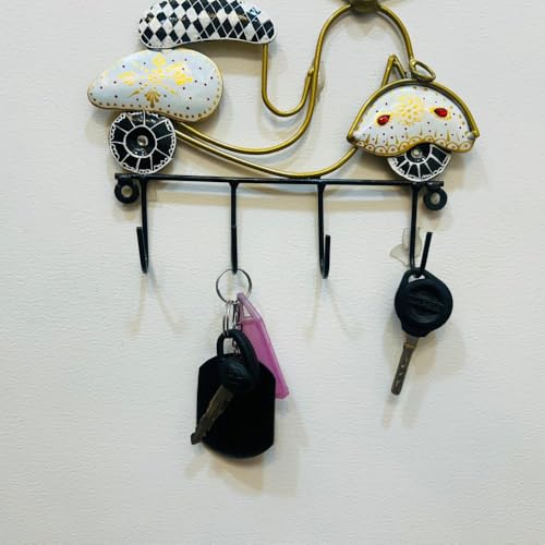 Image of PEDEX - Hand Painted Metal Scooter Key Holders with 4 Hooks Decorative Multicolor Wall Hangers for Keys & Home Decor | Ideal for Entryway, Office & Living Room (9x7 Inch)