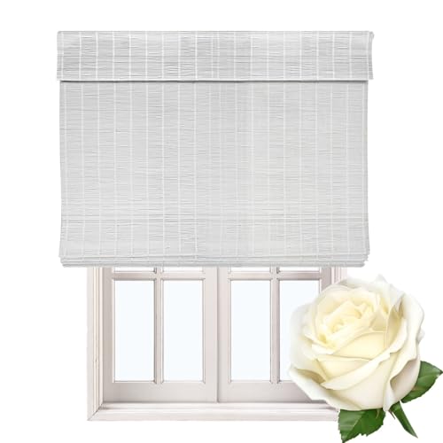 Zhixubah Bambus Sichtschutz Jalousien Bambusrollo Weiß Sonnenschutz Rollo Bambus 80 90 110 120 130 140 150 160cm Breit Bambus Raffrollo Mit Lifter Bambusvorhang Für Balkon Küche Anpassbar
