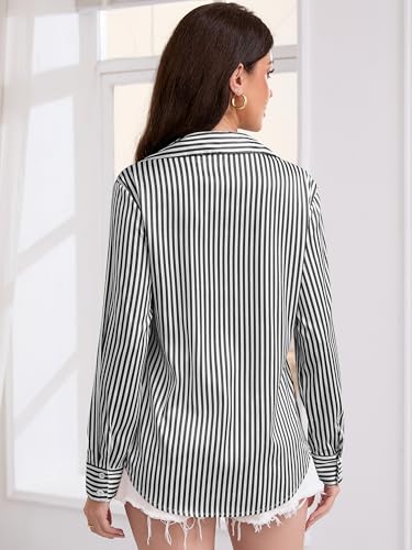 Image of Premium Soft Breathable Stretch Satin Silk Button Down Shirts for Women Long Sleeve Leopard Blouses Work Dress Tops