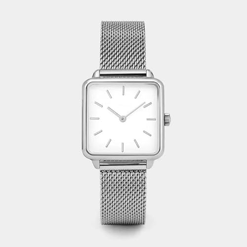 HIFFEY Watches for Women Gold Silver Quartz Ladies Square Wrist Watch Magnetic Steel Mesh Bracelet Minimalism Clock (Color : Silver white)