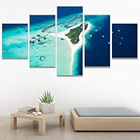 SIGNWIN 5 Panel Canvas Wall Art Beach Blue Coastal Cool Photography Relax/Calm for Home Decorations Ready to Hang - 60