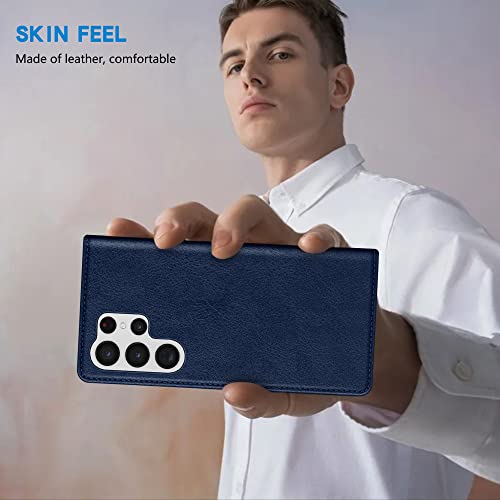 Image of ZZXX Samsung Galaxy S22 Ultra 5G Wallet Case, RFID Blocking Card Slot Stand, Soft Leather, Blue-6.8 inch