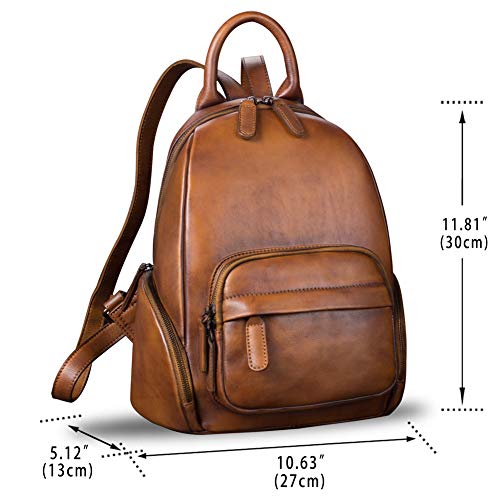 Image of IVTG Genuine Leather Backpack for Women Vintage Real Leather Knapsack purse Satchel Rucksack Fashion Daypack Bag (Brown)