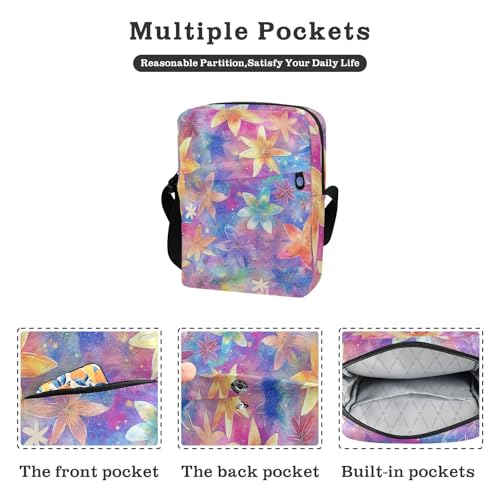 KLL Colorful Flowers Star mens messenger bag crossbody Vegan Leather mens shoulder bags crossbody Travel Shoulder Handbags2