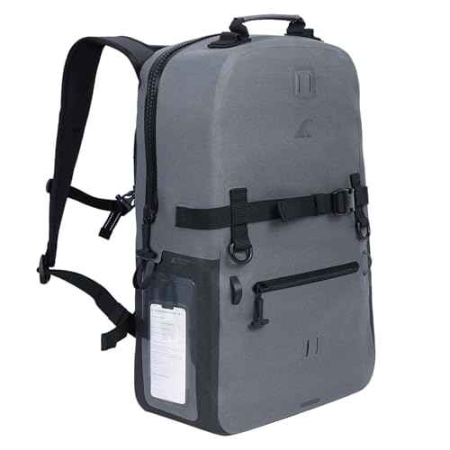 Image of Breakwater Supply Waterproof IP68 Backpack with 16-inch Laptop Sleeve and Phone Pocket for Travel, Work, Outdoors, Fishing, Boating, Hiking, Explorer 25L, Unisex, Floating Dry Bag (Cascade Gray)