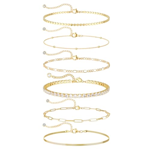 DEARMAY Dainty 14K Gold Plated Bracelets for Women Trendy Waterproof