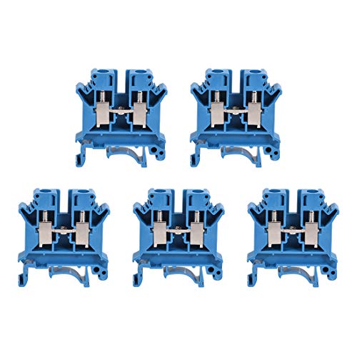sourcing map DIN Rail Terminal Block UK6N 800V 57A Screw Type Connector 6mm2 Blue 5 Pcs