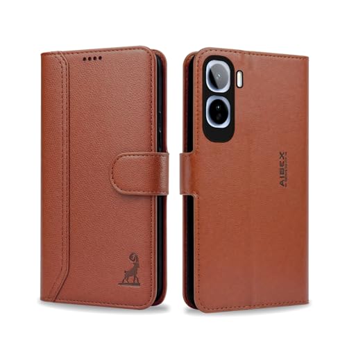 Image of AIBEX Compatible for Vivo T5 Pro 5G Flip Cover Leather Finish | Inside TPU with Card Pockets | Wallet Stand | Complete Protection Flip Case Brown