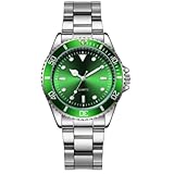 MKBENZ - Reloj para hombre, impermeable, analógico, de cuarzo, luminoso, gran esfera clásica, moda, negocios, relojes de acero inoxidable, regalo elegante para hombre, verde, Clásico