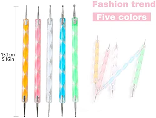ikis 5PCS Nail Dotting Pen Marbleizing Dotting Painting Pen Polish Carving Tool,Paint Manicure Dot Nail Art Set - Multi-Colored - Image 7