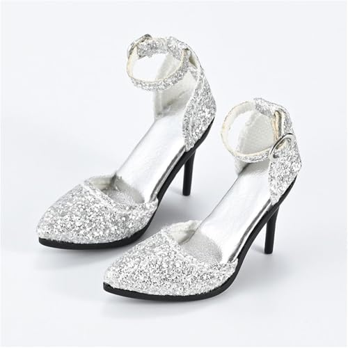 Chaussures talons hauts 1/6 argentées pour figurine 30cm AMITD