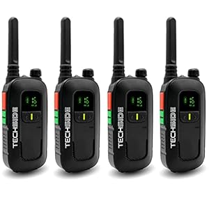 Techside TS-T2 Ricetrasmittente Professionale Walkie Talkie 16 Canali PMR446 (Libero uso) | Vox a 5 livelli | Scansione Automatica Canali | Set di 4 ricetrasmettitori full optional