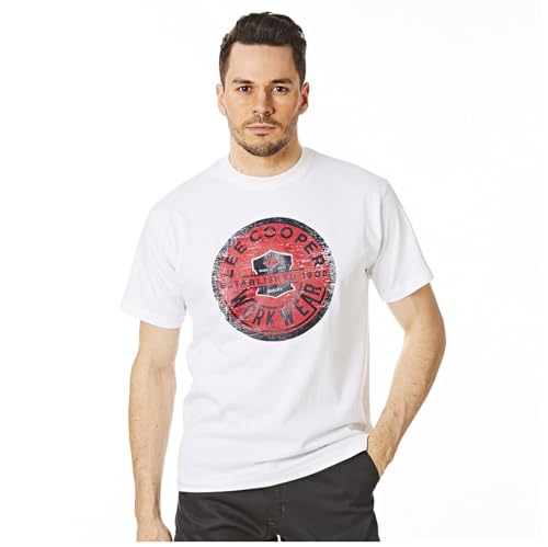 Lee Cooper Męska duża klasyczna koszulka z grafiką miękka w dotyku lekka góra, biała, XL