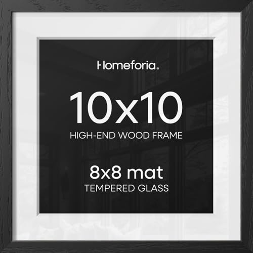 Image of Homeforia 10x10 Black Oak Picture Frame, High-End Wood, 8x8 Mat, Glass | High End Solid Oak Wood, Tempered Glass, Acid-Free 8x8 Removable Mat, 10x10 Edge-to-Edge Display 10x10, Wall Kit, Set Of 2