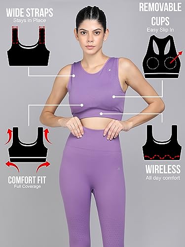 Image of Kobo Medium Impact Slip on Everyday Sports Bra for Women - Lightly-Padded, Non-Wired & High Coverage | Lined Cups with Removable Inserts (Imported)