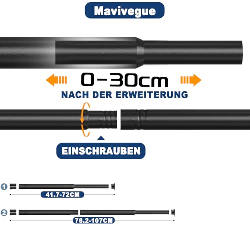 Mavivegue Kleiderstange Schrank, 42–106CM Kleiderstange Ausziehbar, Kleiderstange Wandmontage 32mm, Garderobenstange für Schlafzimmerschränke, Waschküchen und Wohnmobile-Schwarz