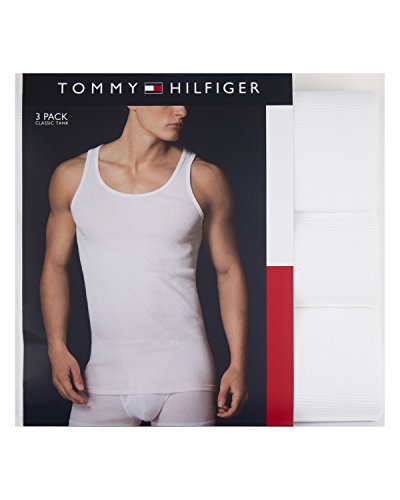 Tommy Hilfiger Men's Undershirts 3 Pack Cotton Classics A Shirt, White, Large